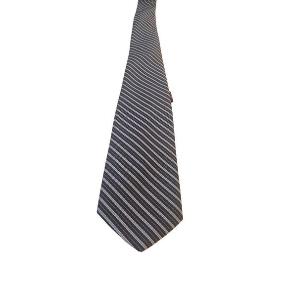 Duxbury Ltd Mens Neck Tie Black‎ Gray Repp Striped 100% Polyester Made in USA - Picture 1 of 12